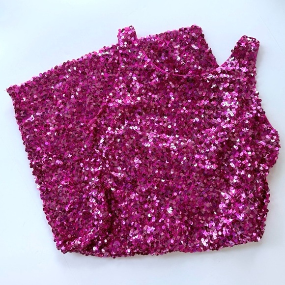 Vintage 1980s Night Line Silk Barbie Pink Sequin Sleeveless Dress Size 10 M - Picture 9 of 16